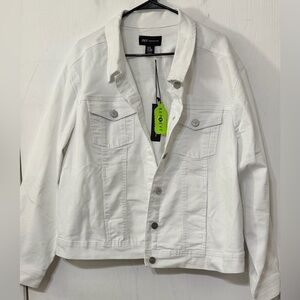 Jones New York Plus Size White Denim Jean Jacket Stretch